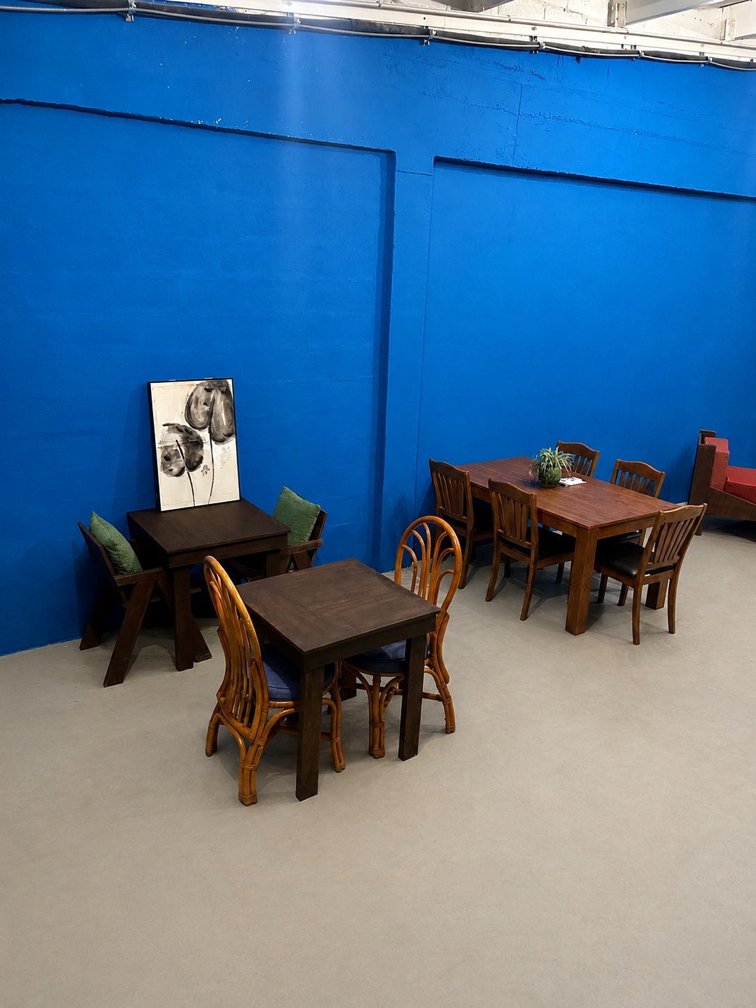 Tables and chairs in the main workspace